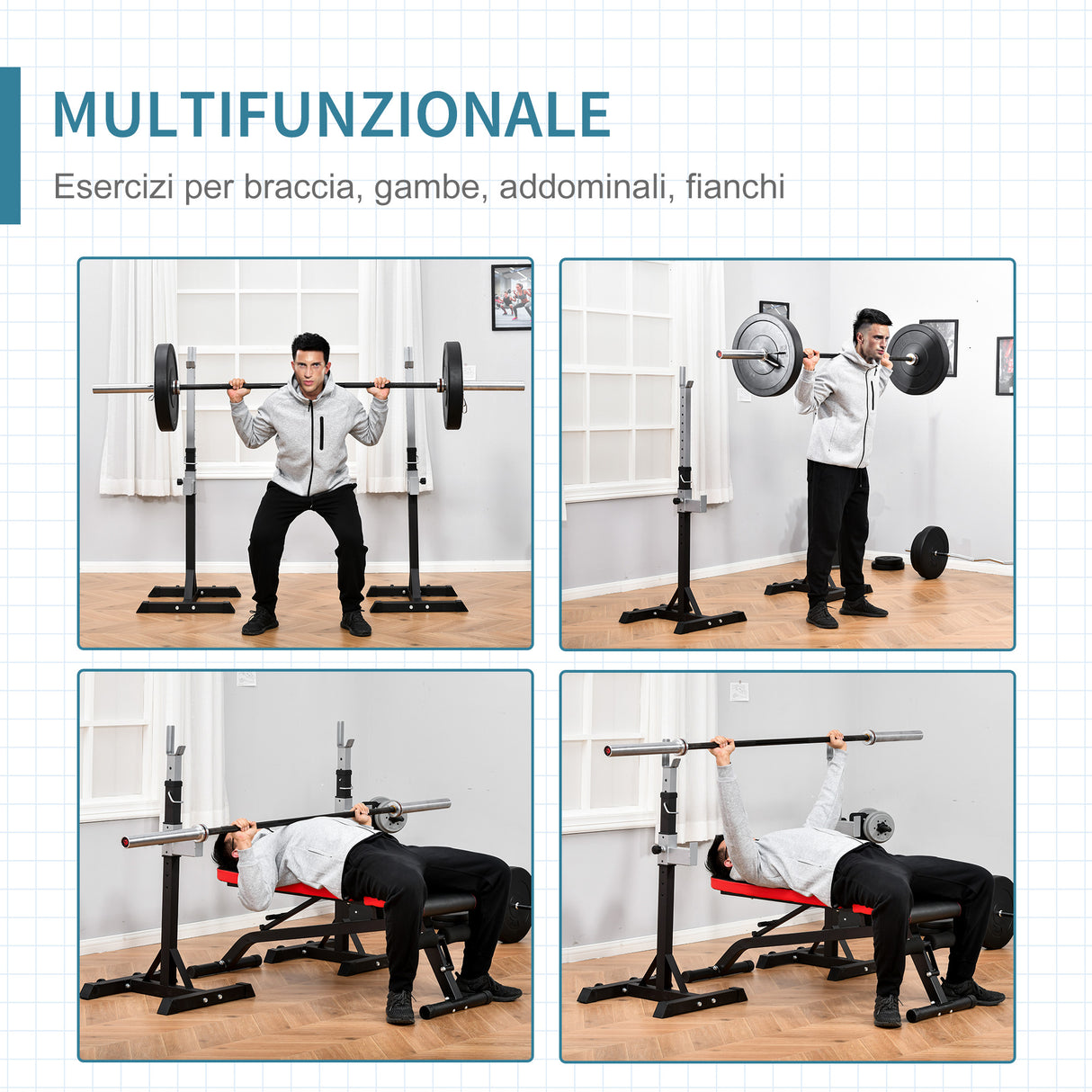 easycomfort set 2 rack porta bilanciere in acciaio ganci con altezza regolabile capacita 110kg 55x57x105 170cm nero