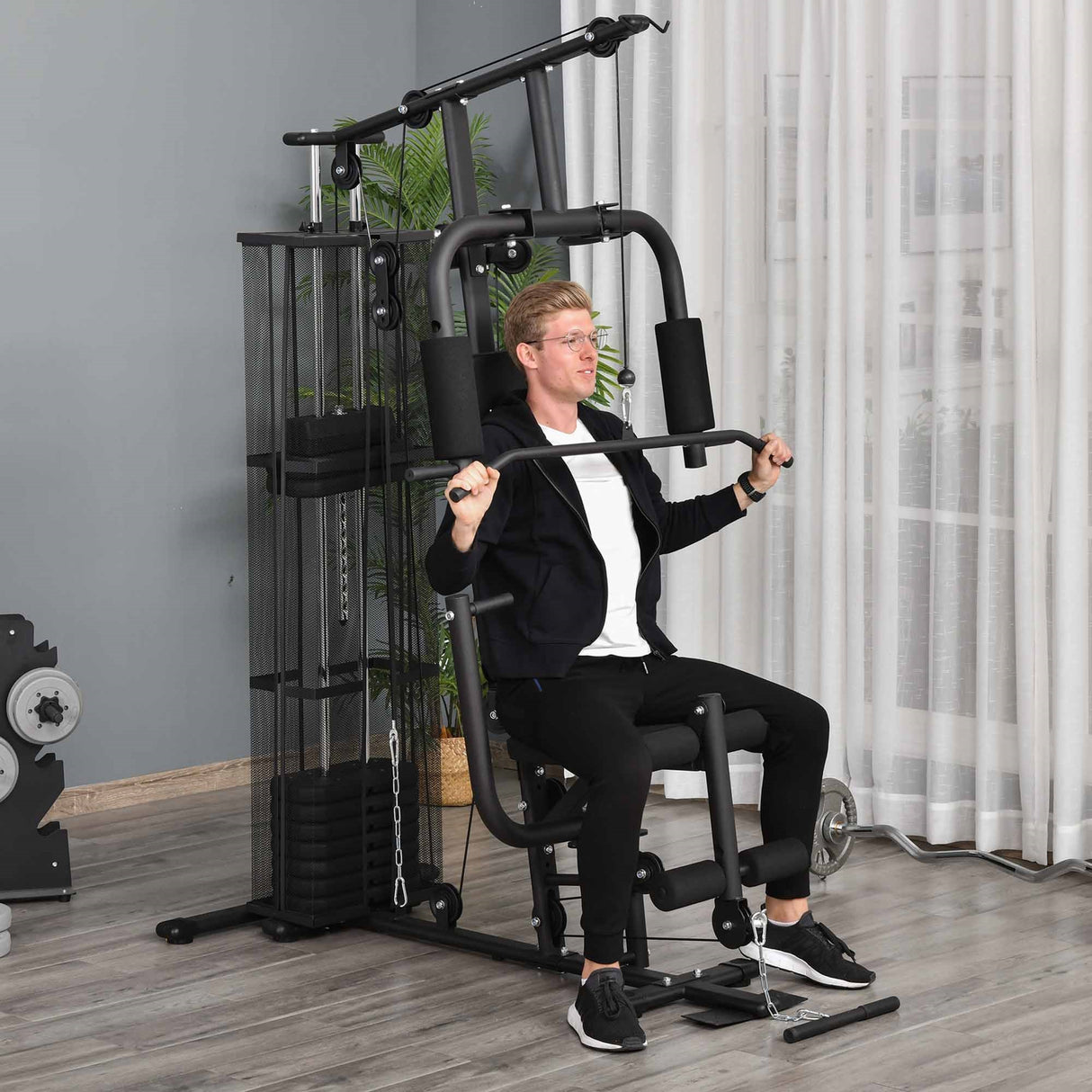 easycomfort easycomfort stazione fitness palestra multifunzione per allenamento a casa e professionale acciaio 150x110x210cm nero