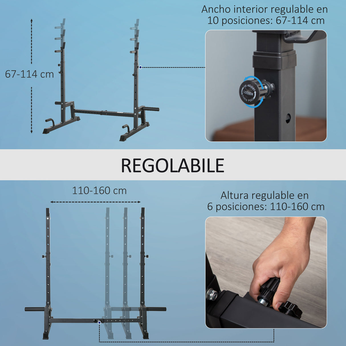 easycomfort easycomfort supporto per bilanciere multifunzione in acciaio altezza e larghezza regolabile 123 170x103x111 161cm