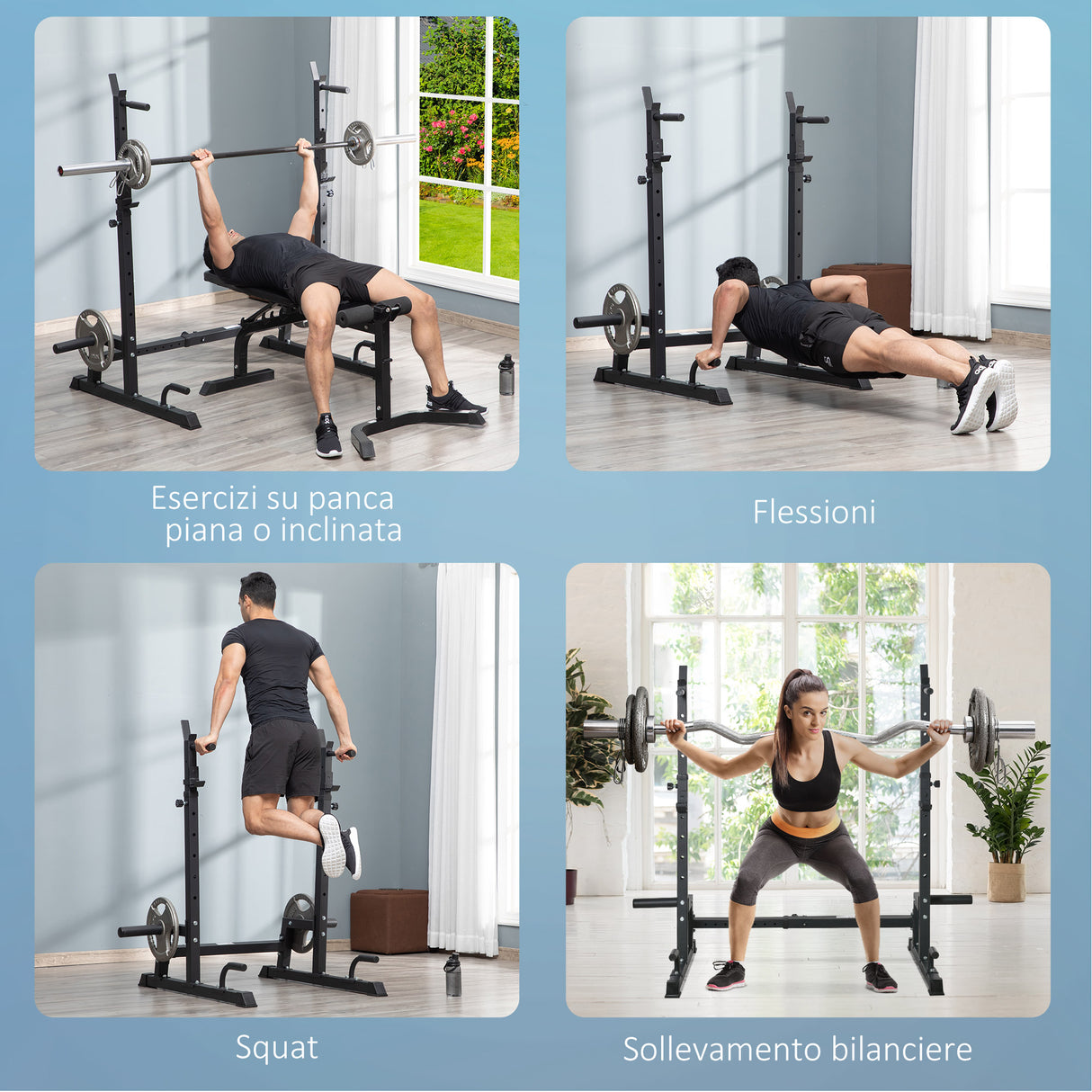 easycomfort easycomfort supporto per bilanciere multifunzione in acciaio altezza e larghezza regolabile 123 170x103x111 161cm