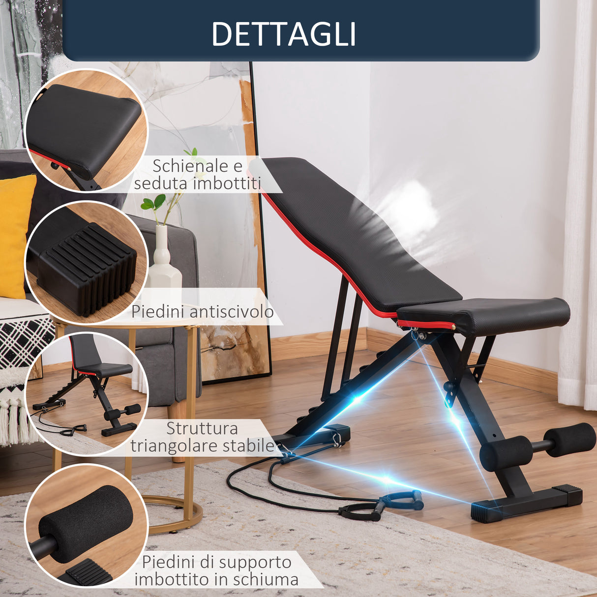 easycomfort easycomfort panca multifunzione per addominali e pesi inclinazione regolabile ed elastici 130x48x48 109cm nero