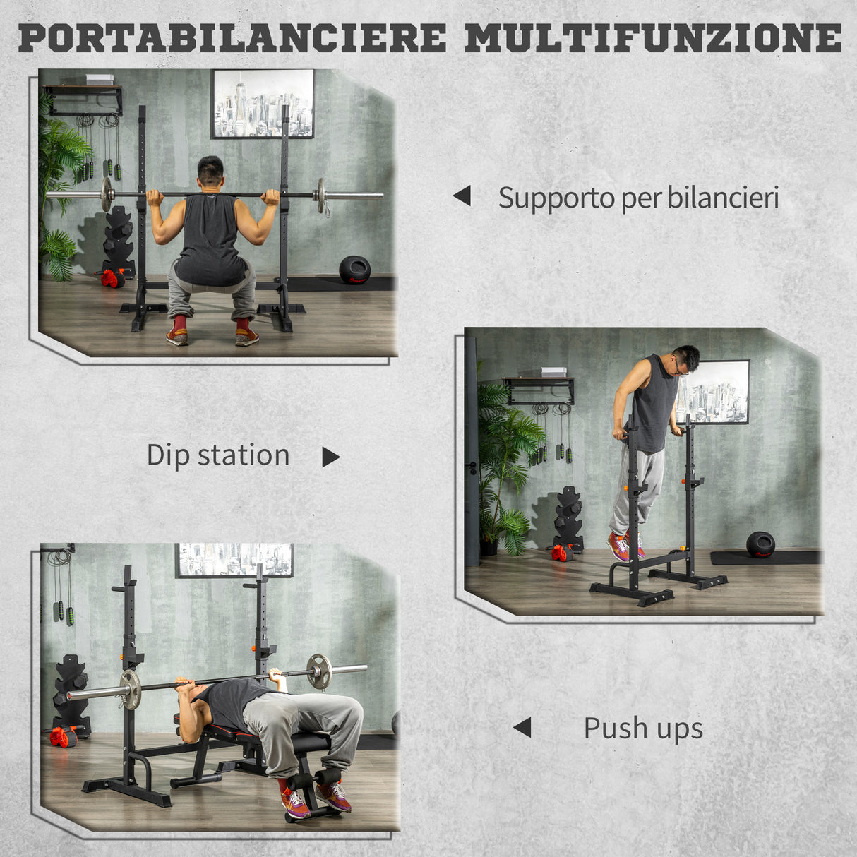 easycomfort porta bilanciere regolabile con supporti per dip station e push up 111 151x69x120 150 cm nero