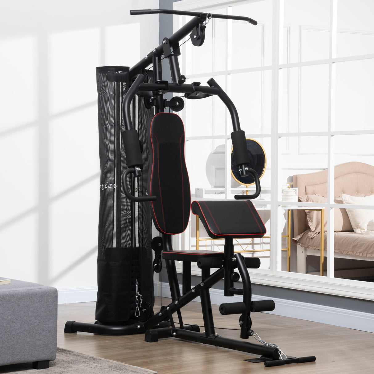 easycomfort easycomfort stazione fitness con pesi da 45kg in acciaio per allenamento a casa 170x104x205cm nero