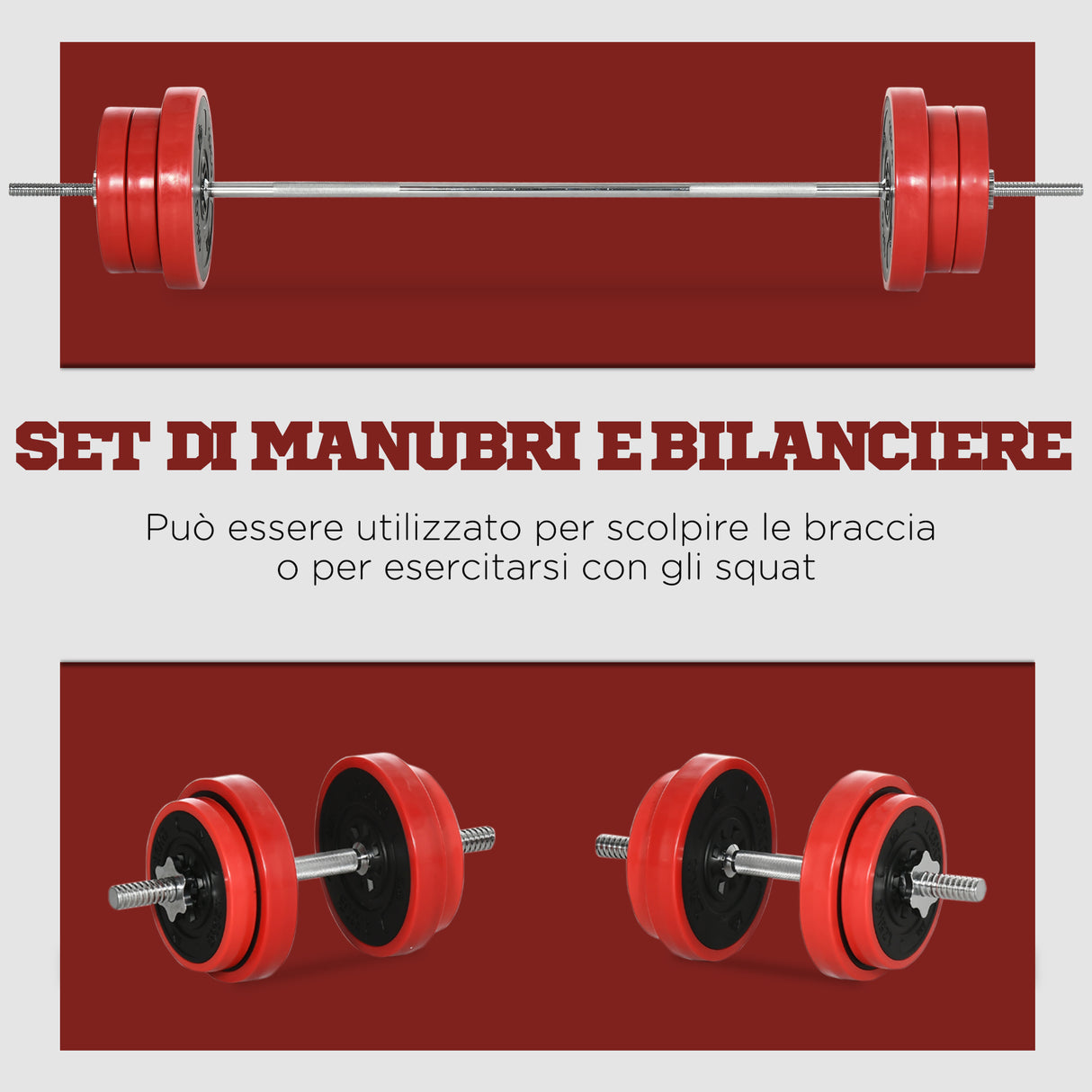 easycomfort set bilanciere e dischi 65kg totali per workout in casa in metallo sabbia di ferro e gomma rosso