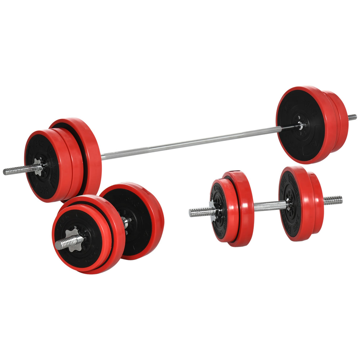 easycomfort set bilanciere e dischi 65kg totali per workout in casa in metallo sabbia di ferro e gomma rosso