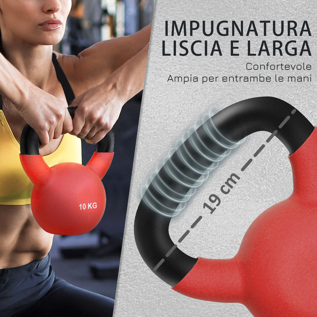 easycomfort kettlebell 10 kg per allenamento bicipiti e spalle in metallo e neoprene 19x12x22 cm rosso