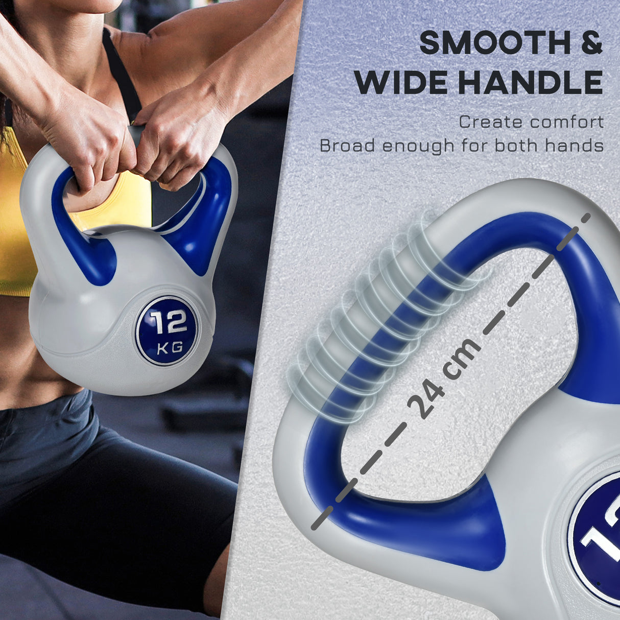 easycomfort kettlebell 12kg in pu e sabbia con base piatta e impugnatura per stacchi squat e sollevamenti 24x17x28 cm blu