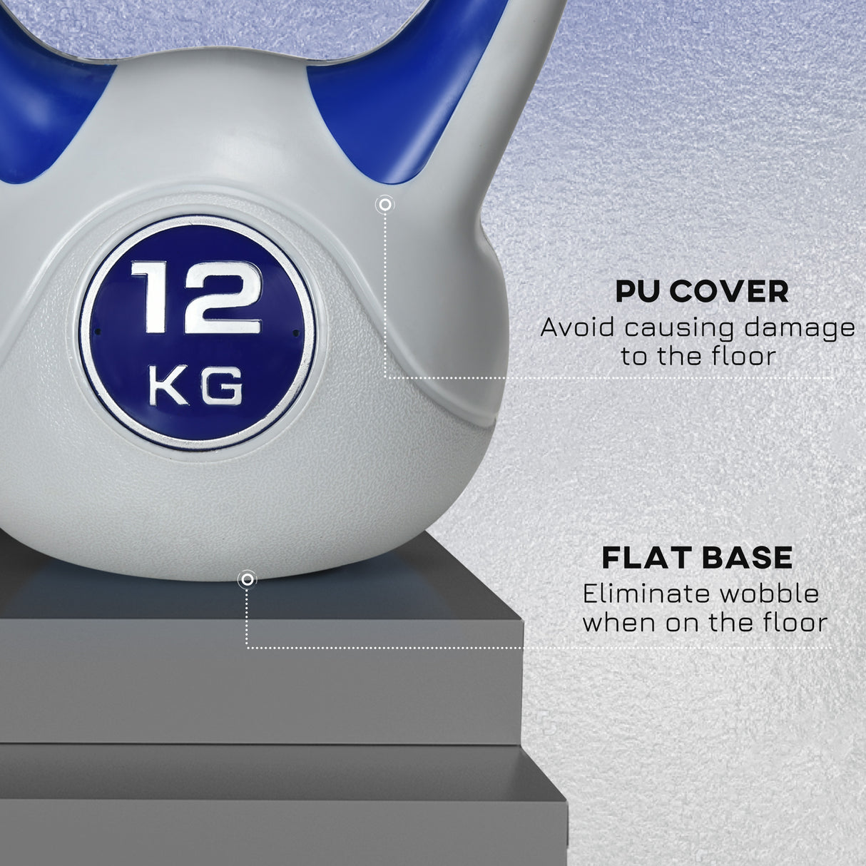 easycomfort kettlebell 12kg in pu e sabbia con base piatta e impugnatura per stacchi squat e sollevamenti 24x17x28 cm blu