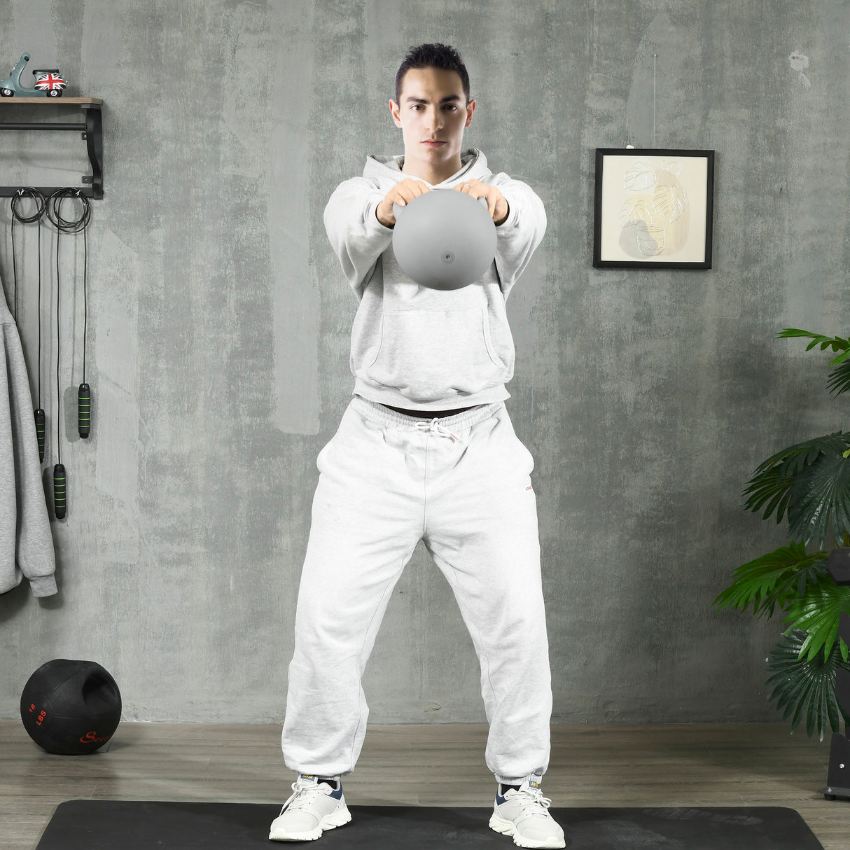 easycomfort kettlebell 8kg in pvc e sabbia metallica per allenamento spalle e bicipiti 22x22x29 cm grigio