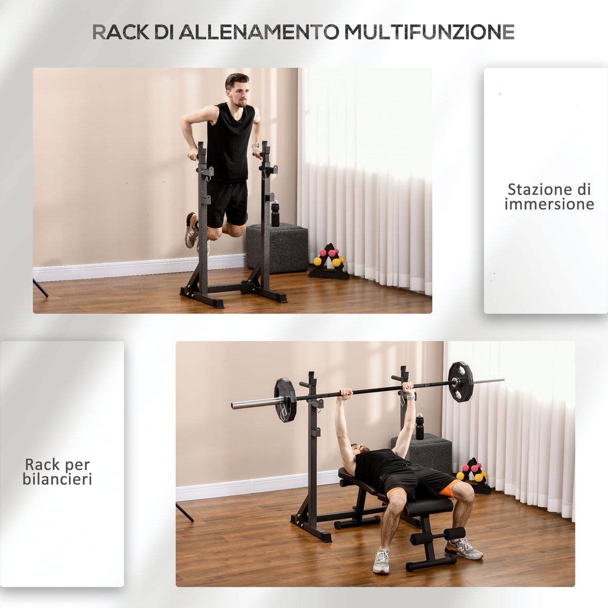 easycomfort supporto per bilanciere con altezza e larghezza regolabili in acciaio ed eva 60 87x65x121 158cm nero