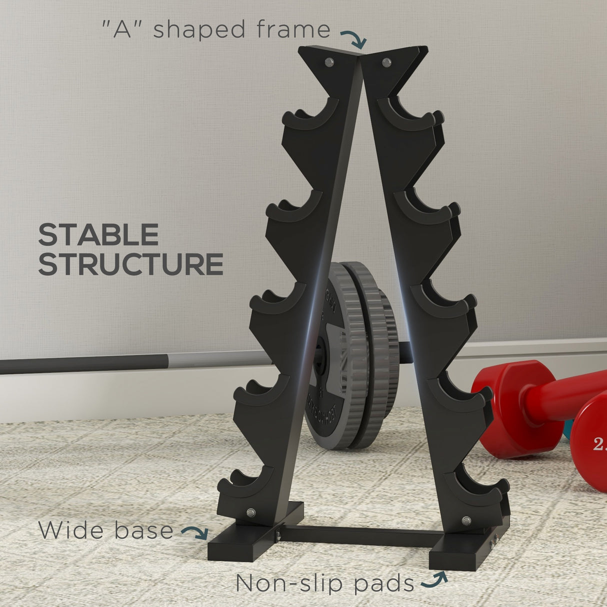 easycomfort rastrelliera per manubri in acciaio a 5 livelli con inserti in plastica 35x33x66 cm nera