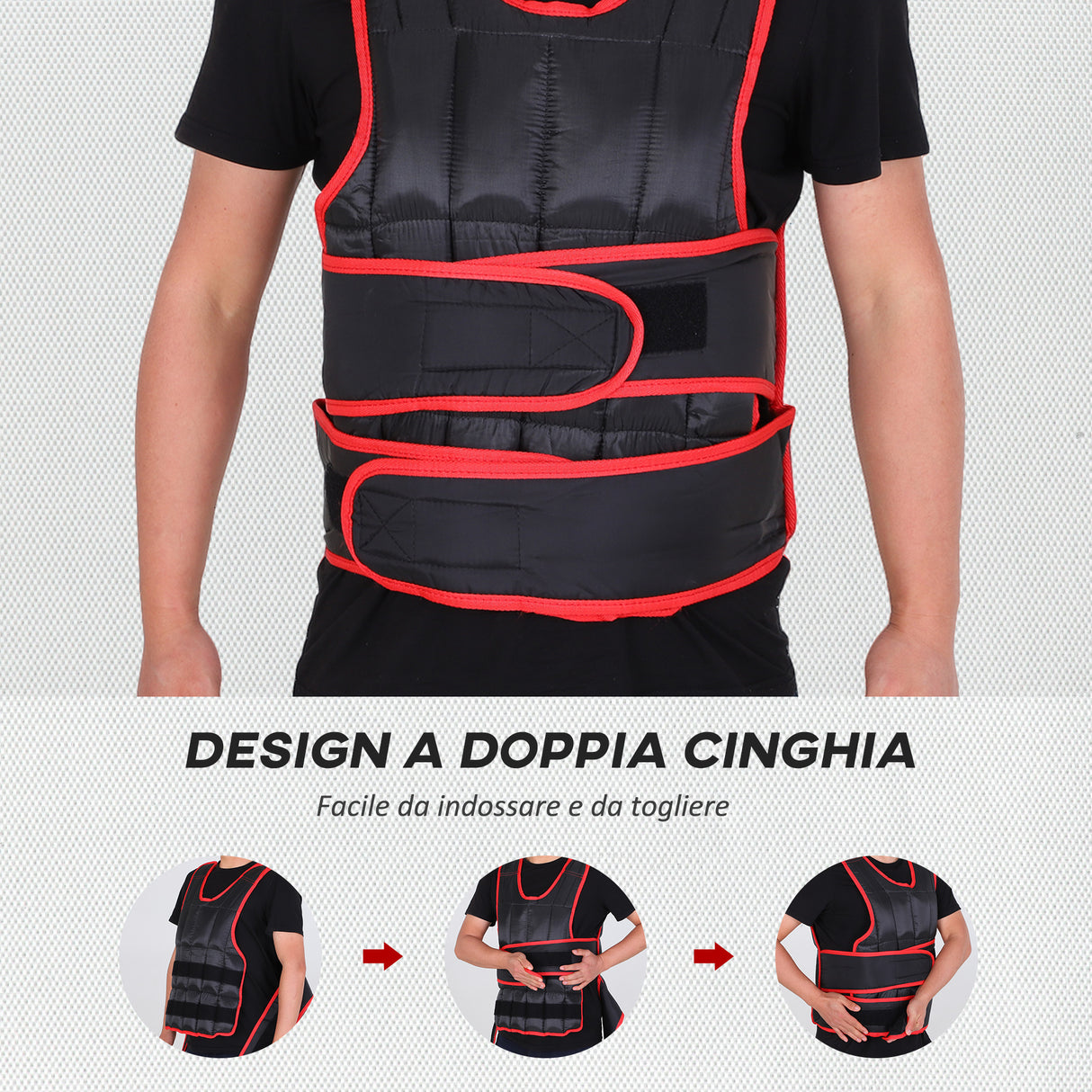 easycomfort easycomfort giubbotto zavorrato 20kg unisex 38 pesi singoli imbottitura chiusure con velcro nero e rosso