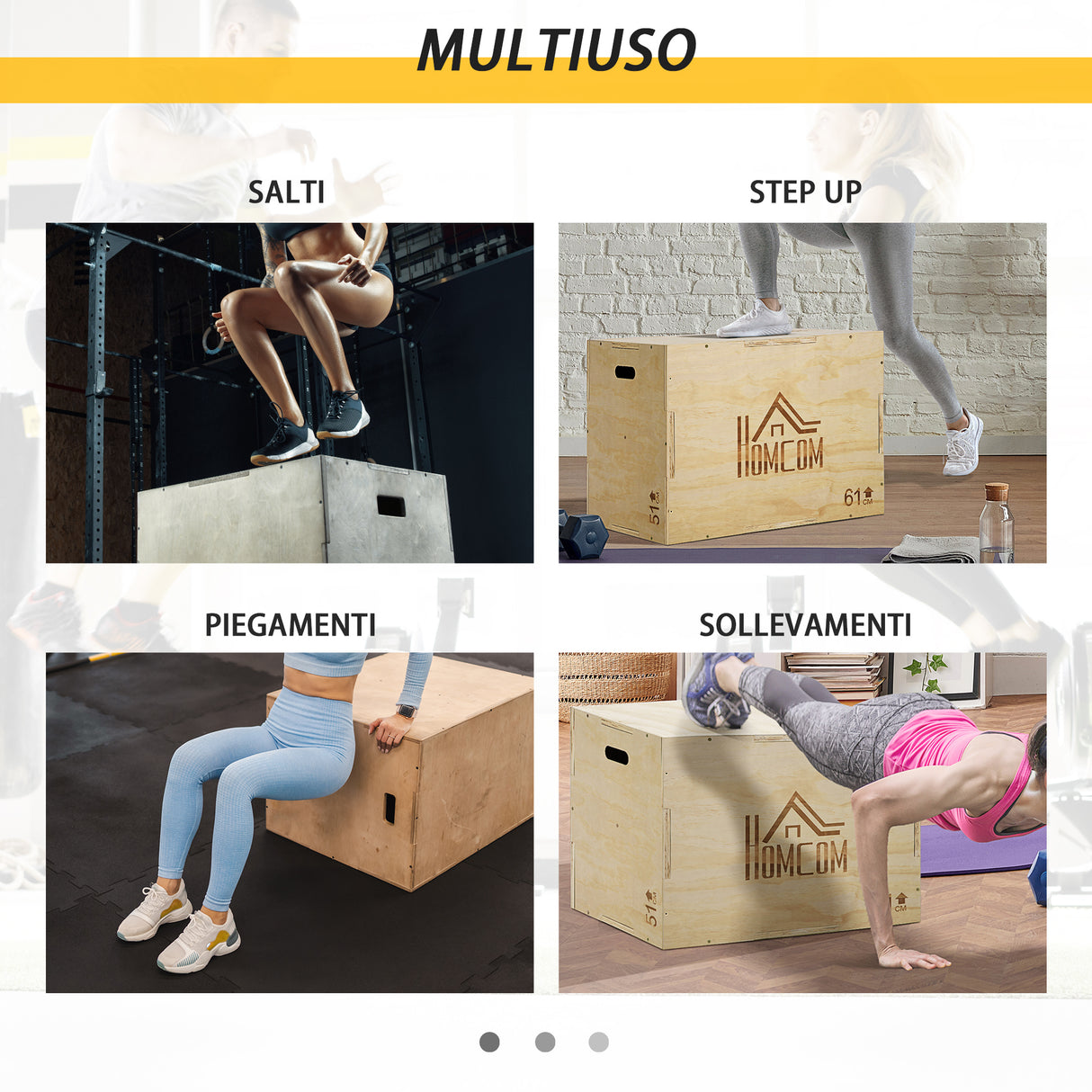 easycomfort plyo box in legno a 3 altezze jumping box pliometrico capacita 120kg 61x51x76cm