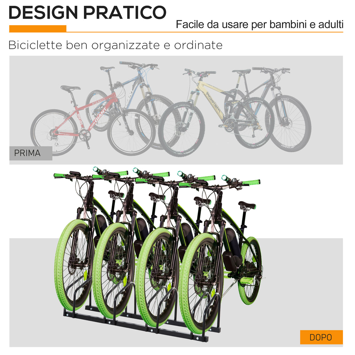 easycomfort easycomfort rastrelliera portabiciclette parcheggio per 4 biciclette in acciaio 110x33x27 cm nero