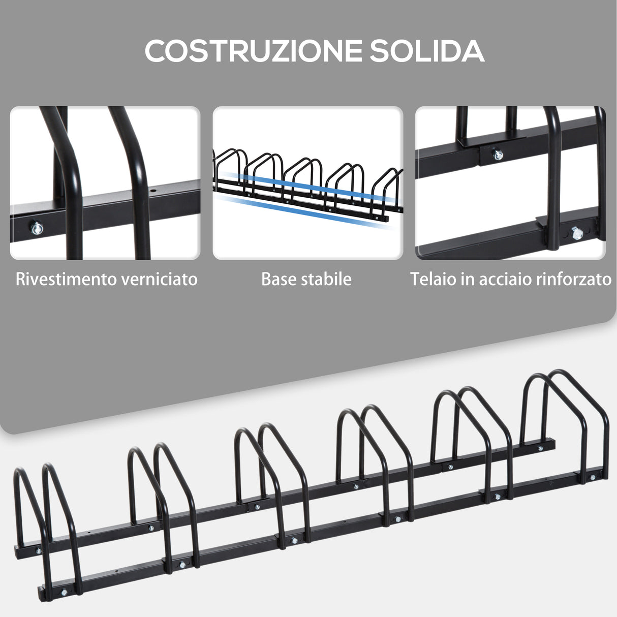 easycomfort rastrelliera portabiciclette parcheggio per 6 biciclette in acciaio 179x33x27 cm nero