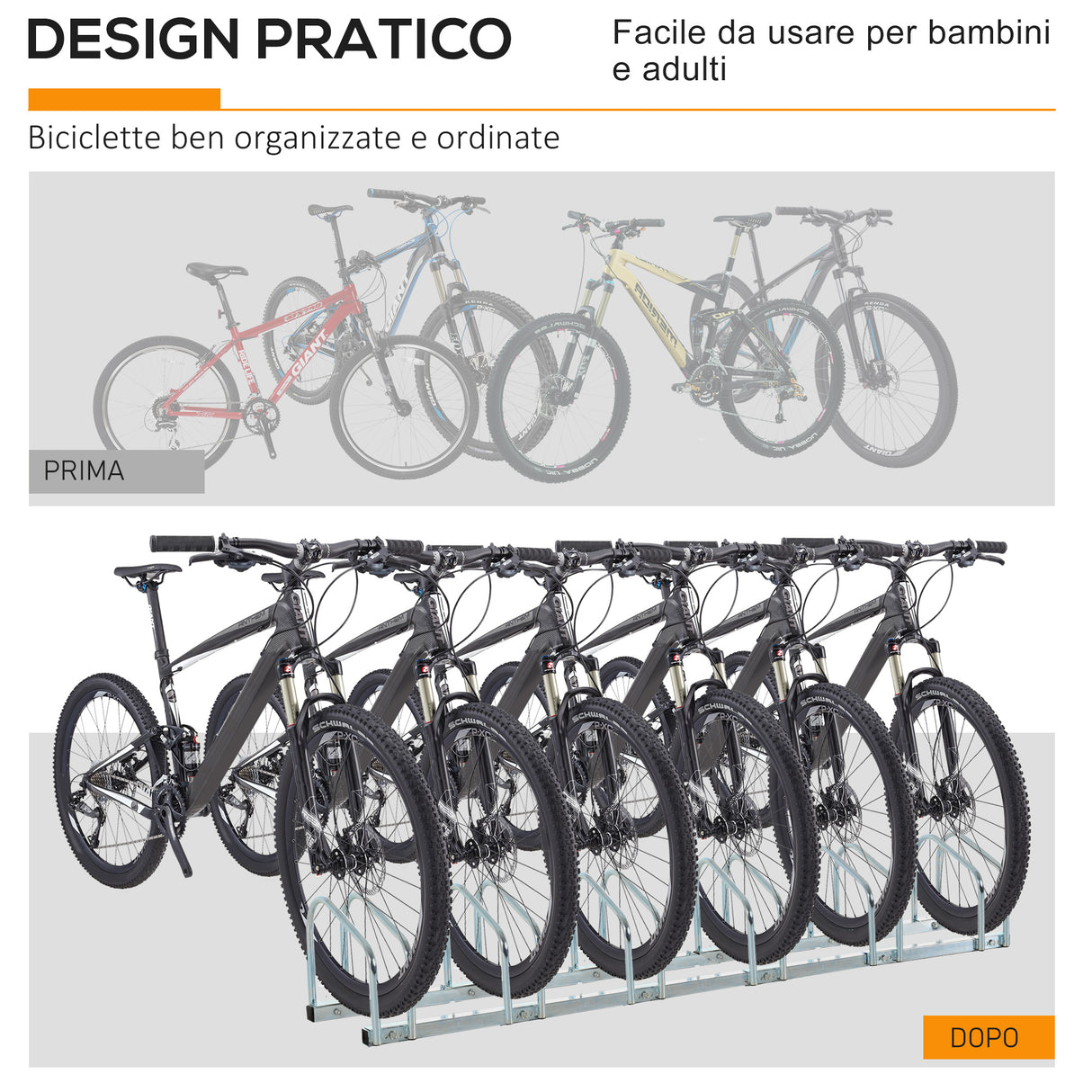 easycomfort rastrelliera portabiciclette parcheggio per 6 biciclette in acciaio 179x33x27 cm argento