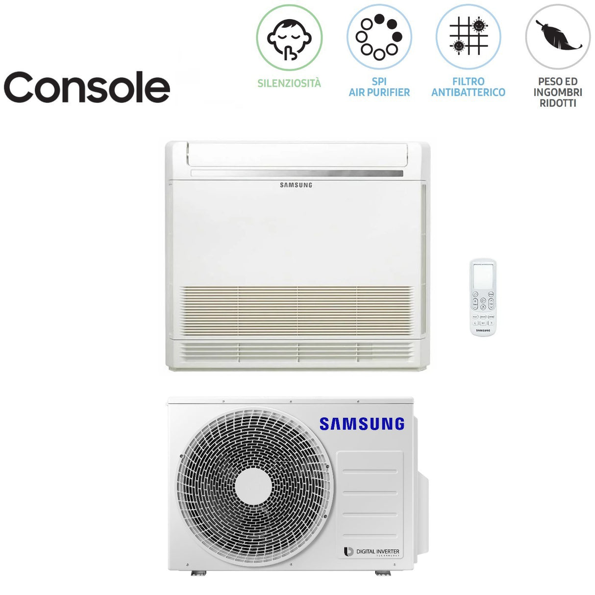 samsung climatizzatore condizionatore samsung inverter pavimento console 12000 btu ac035rnjdkgeu r 32 wi fi optional con telecomando di serie incluso