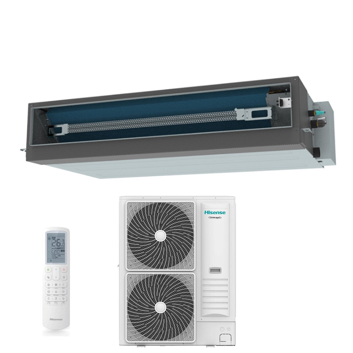 Hisense Ducted Inverter Air Conditioning TURBO series 48000 Btu AUD140UX4REH8 + AUW140U6RN8 R-32 Wi-Fi Optional with Remote Control and Wired Control as standard