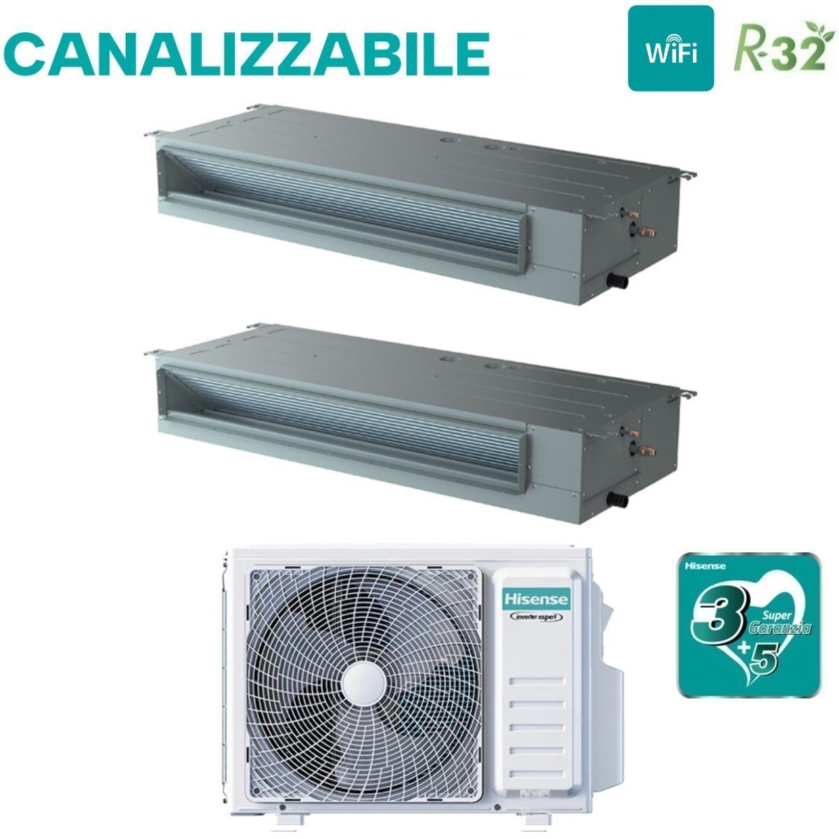 hisense climatizzatore condizionatore hisense dual split inverter canalizzato canalizzabile 99 con 2amw52u4rxc r 32 wi fi optional 90009000 con telecomando di serie