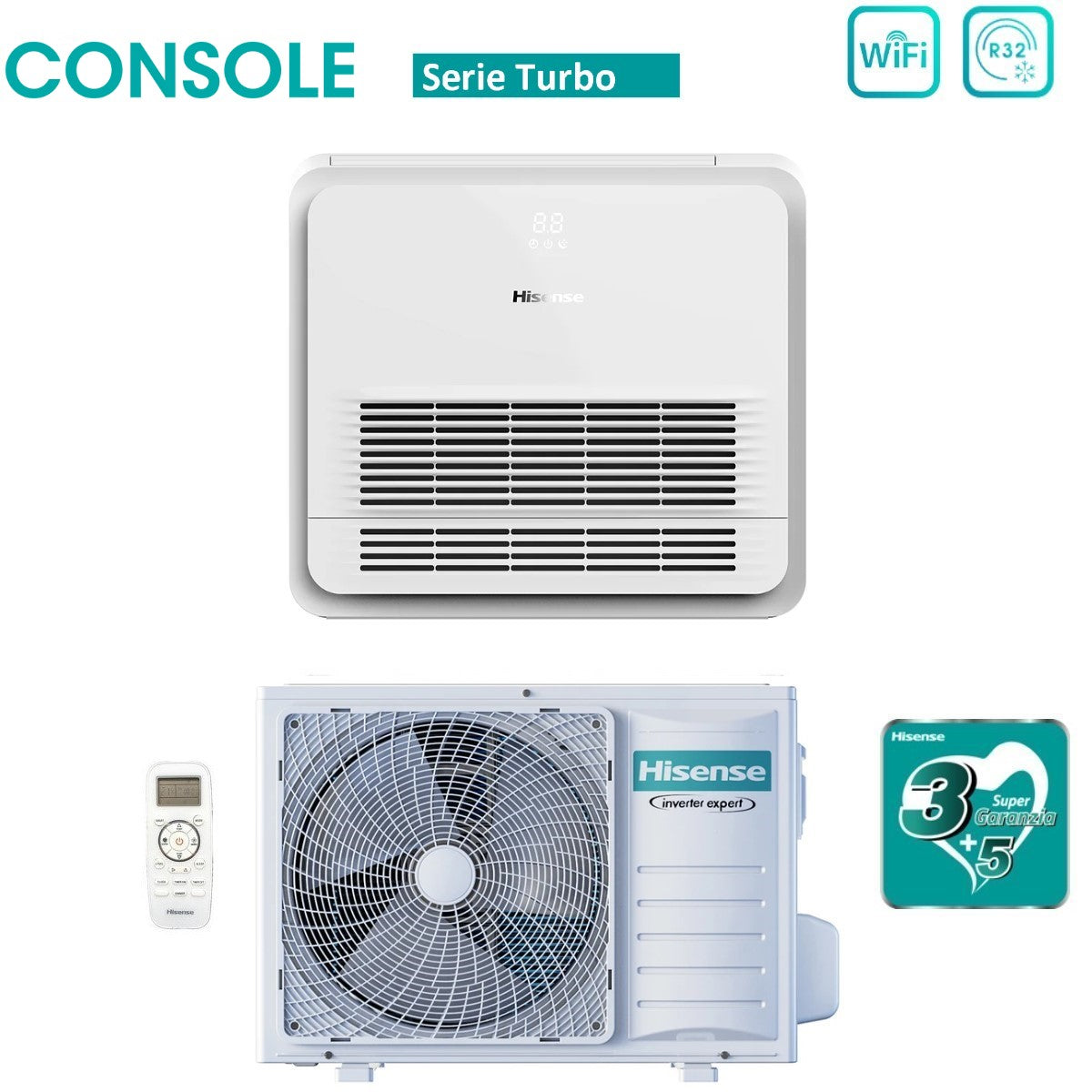 climatizzatore condizionatore hisense inverter console serie turbo 9000 btu akt26ur4rk8 _ auw26u4rs8 r 32 wi fi optional classe a__ a__ con telecomando di serie incluso