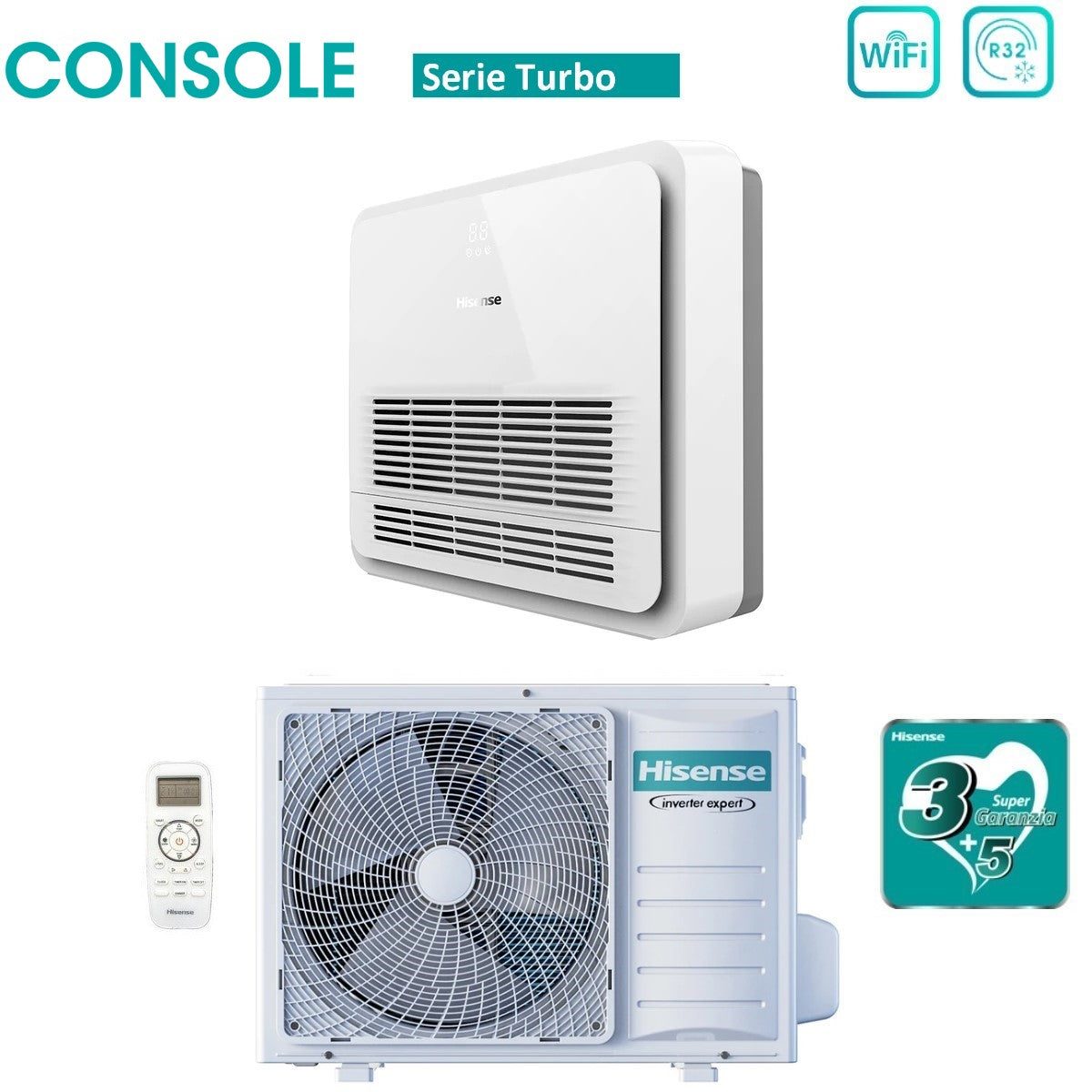 climatizzatore condizionatore hisense inverter console serie turbo 9000 btu akt26ur4rk8 _ auw26u4rs8 r 32 wi fi optional classe a__ a__ con telecomando di serie incluso