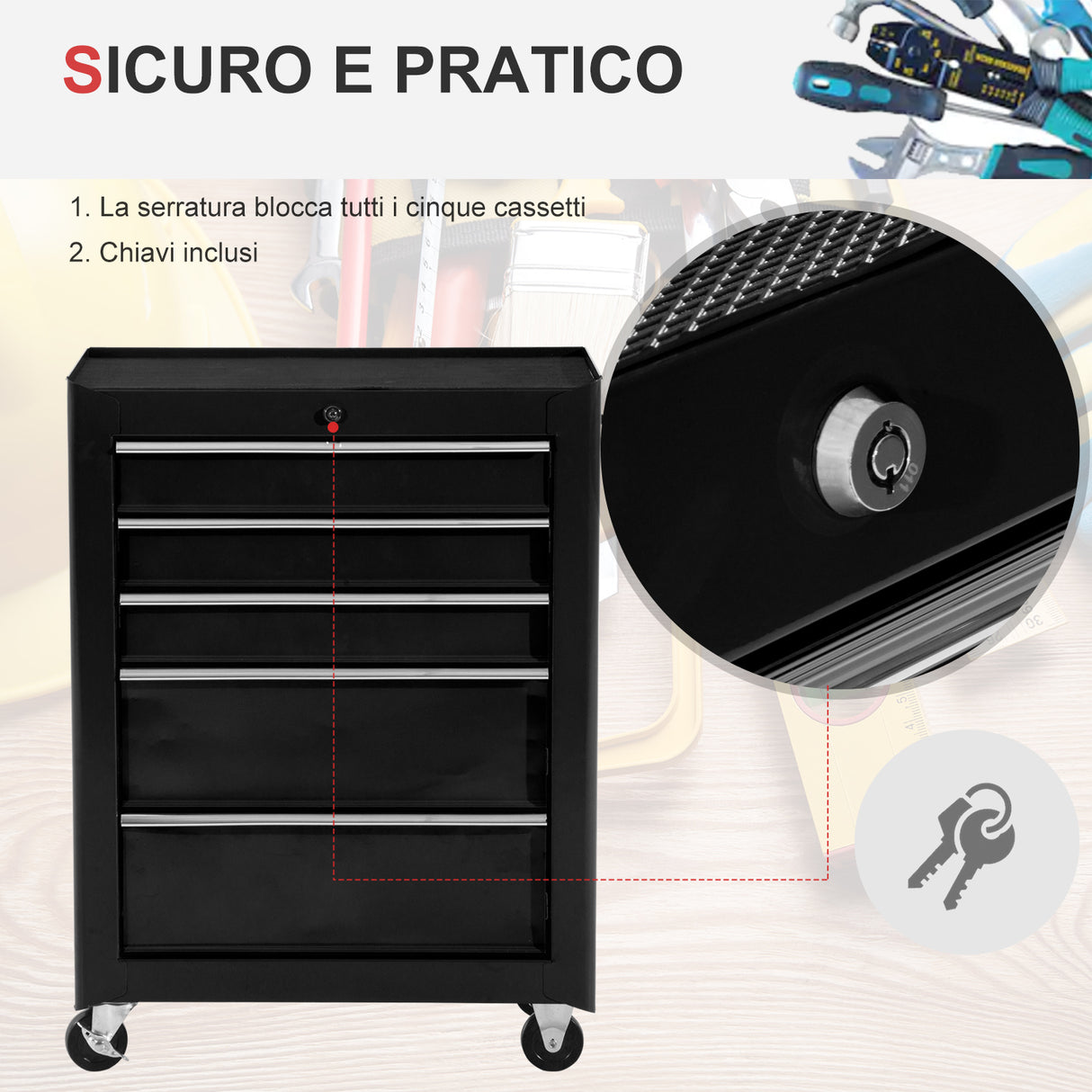 easycomfort carrello cassettiera porta utensili per officina nero 61.5x33x85cm