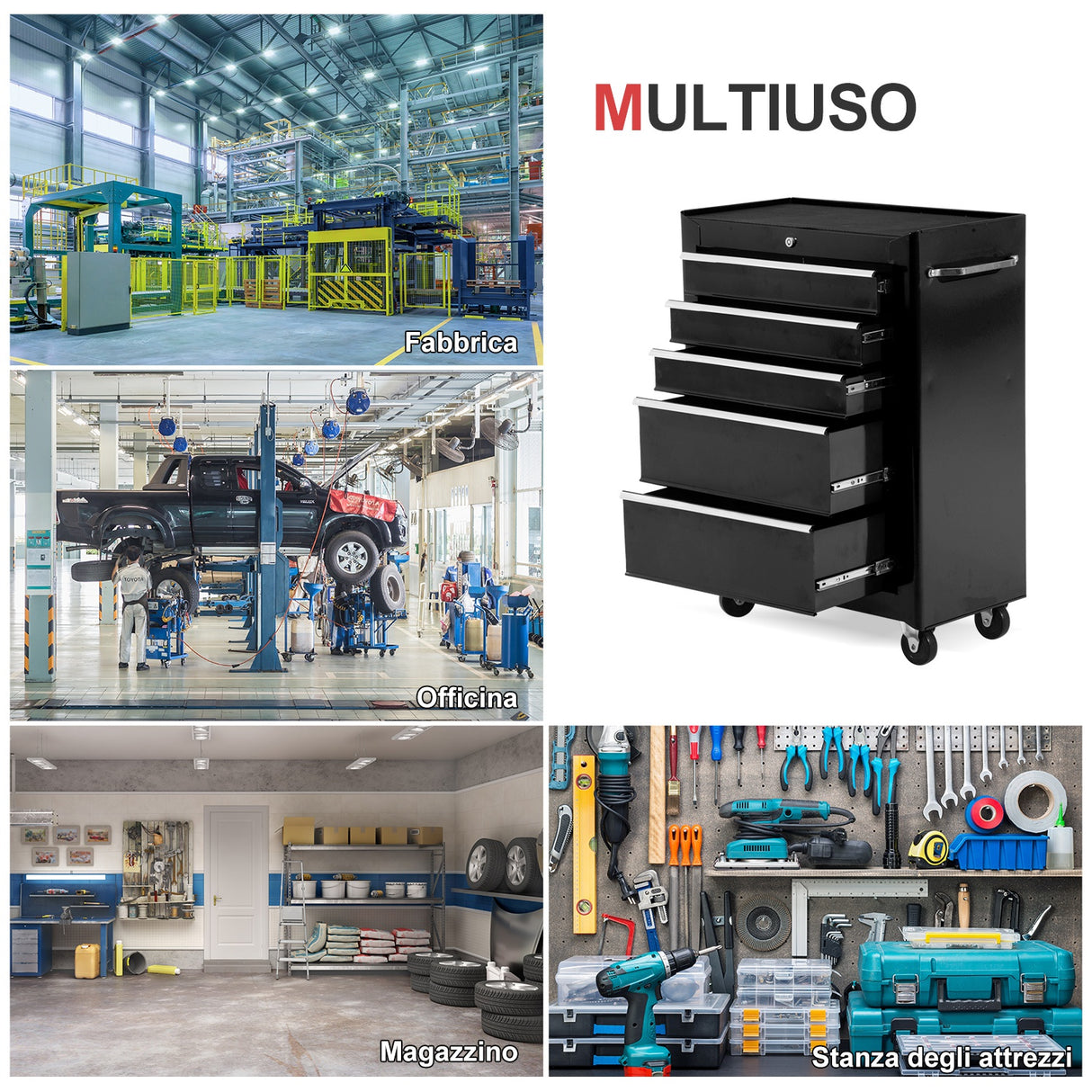 easycomfort carrello cassettiera porta utensili per officina nero 61.5x33x85cm