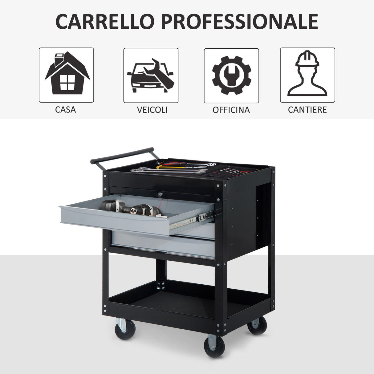 easycomfort easycomfort carrello da officina professionale cassettiera portautensili in lamiera nero 68x46x88cm