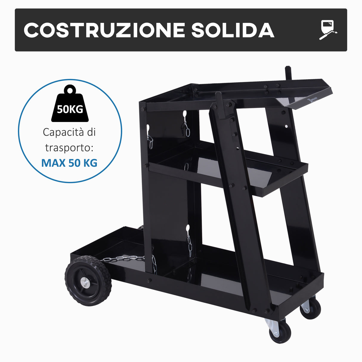 easycomfort carrello porta utensili attrezzi 3 ripiani 4 ruote in gomma max. 50kg da officina acciaio 71 x 70 x 39cm nero