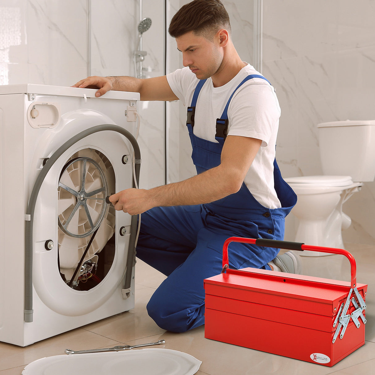 easycomfort cassetta porta attrezzi in acciaio pieghevole con 5 vassoi valigetta porta attrezzi 56x20x21 34cm rosso