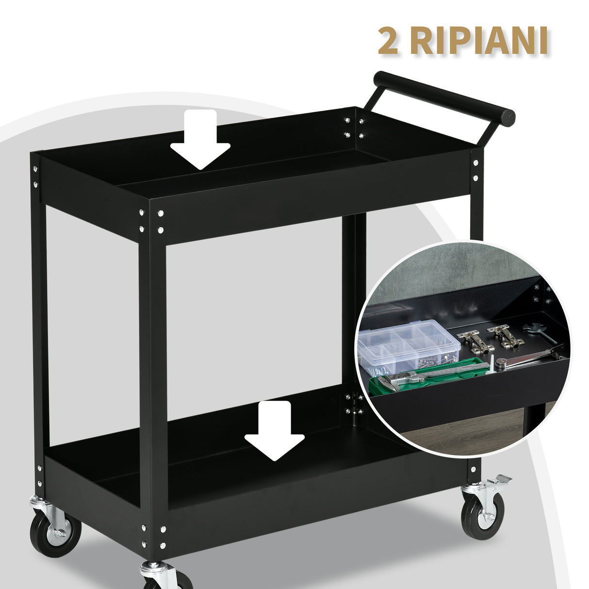 easycomfort carrello porta attrezzi a 2 ripiani in acciaio 84.5x38x84cm nero