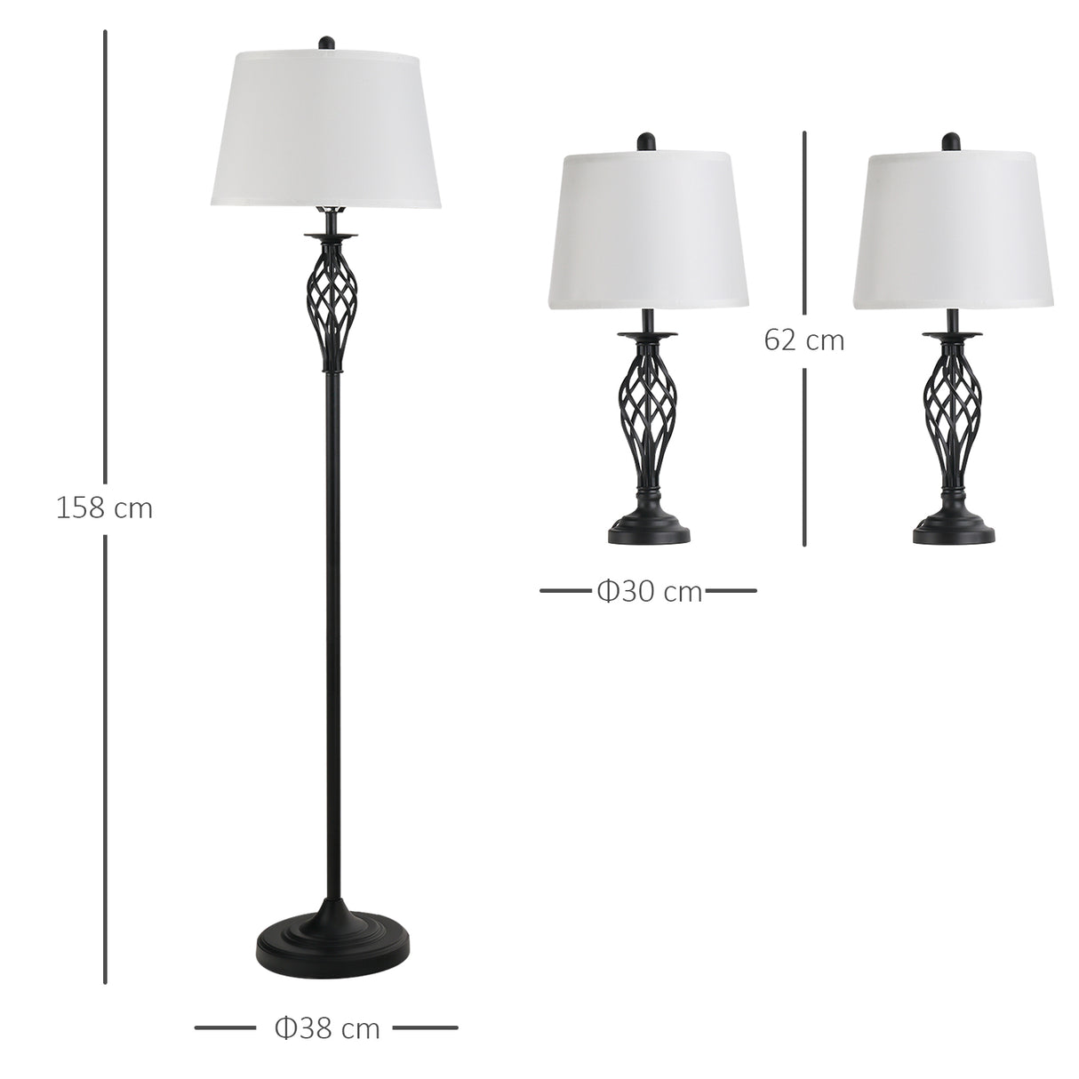 easycomfort easycomfort set 3 pezzi 1 lampada da terra e 2 lampade da tavolo in metallo design vintage lampadine e27 nero e bianco ean 8054144133508
