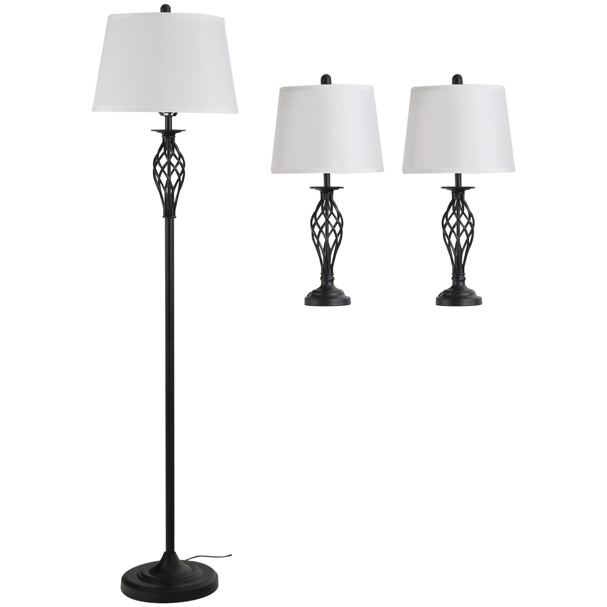 easycomfort easycomfort set 3 pezzi 1 lampada da terra e 2 lampade da tavolo in metallo design vintage lampadine e27 nero e bianco ean 8054144133508