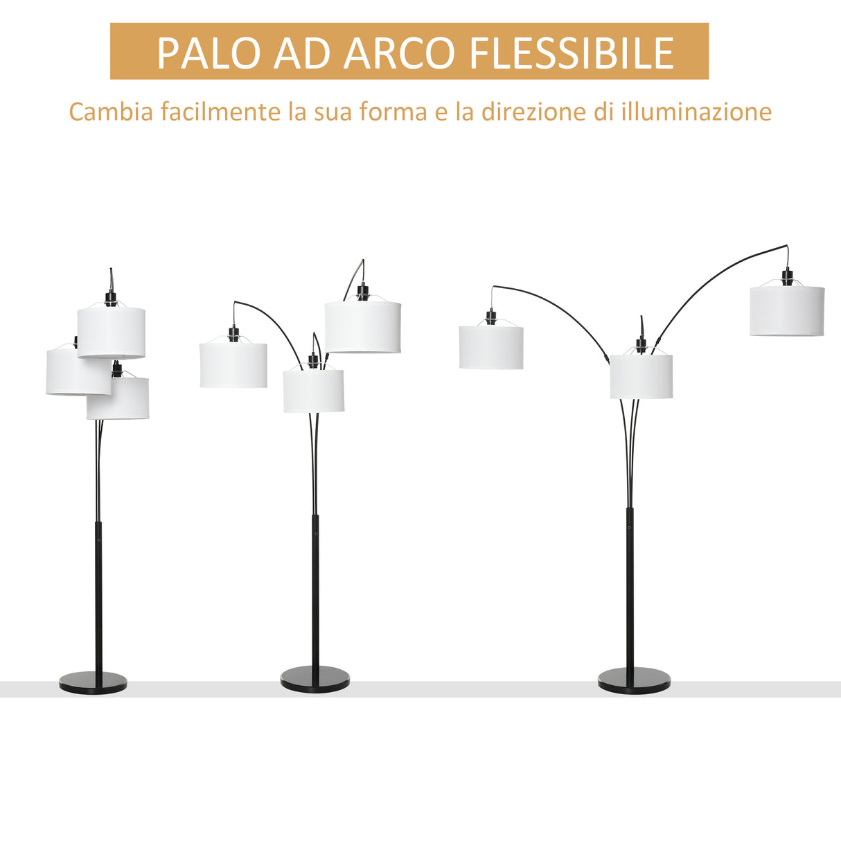 easycomfort easycomfort lampada da terra 3 luci e braccia flessibili base in marmo altezza 205cm ean 8055776913513