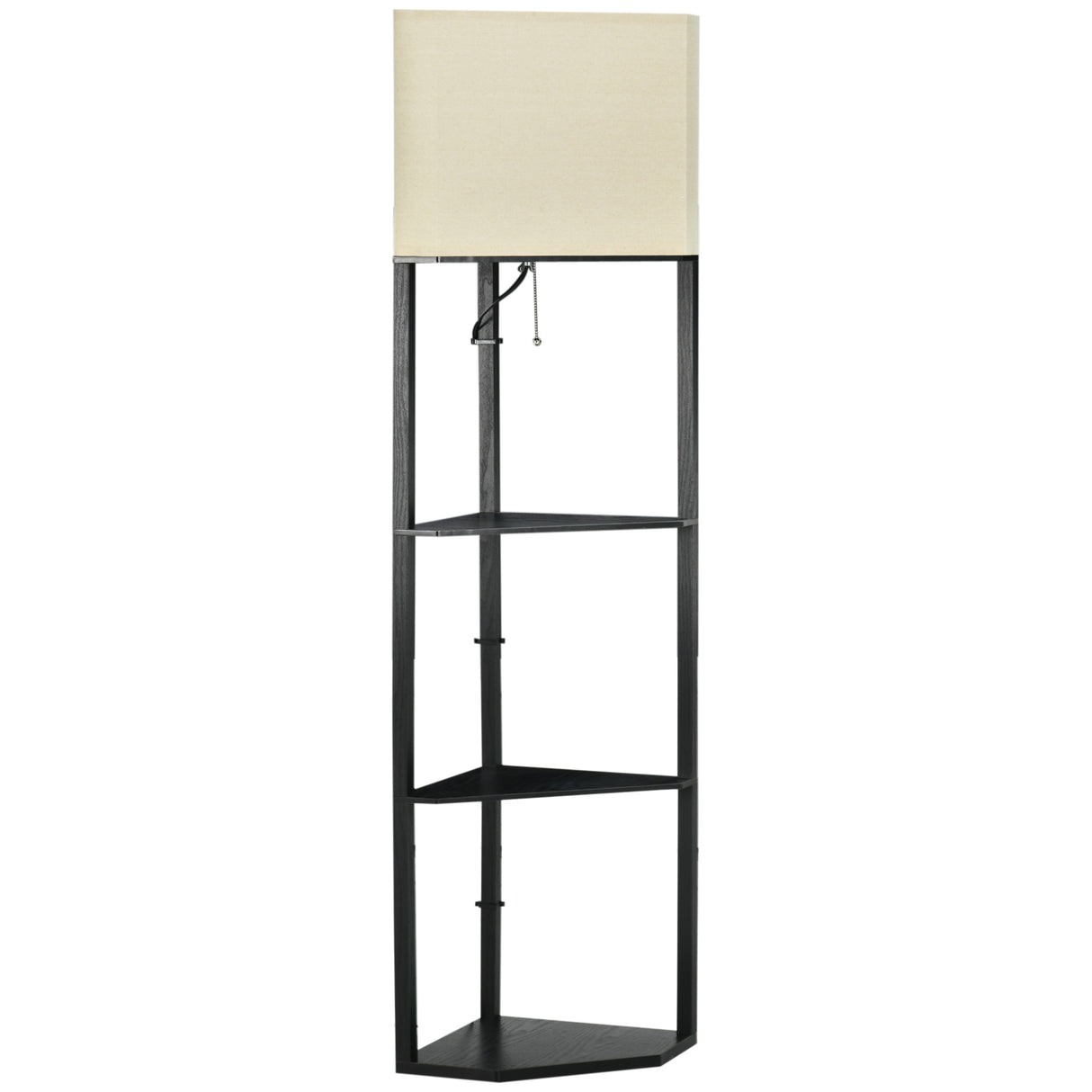easycomfort easycomfort lampada da terra angolare con ripiani e paralume in tessuto 50x37x159cm nero