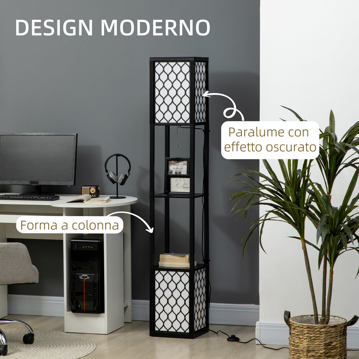 easycomfort easycomfort lampada da terra a colonna in mdf e plastica con 2 ripiani per soggiorno studio e camera da letto 26x26x156 cm