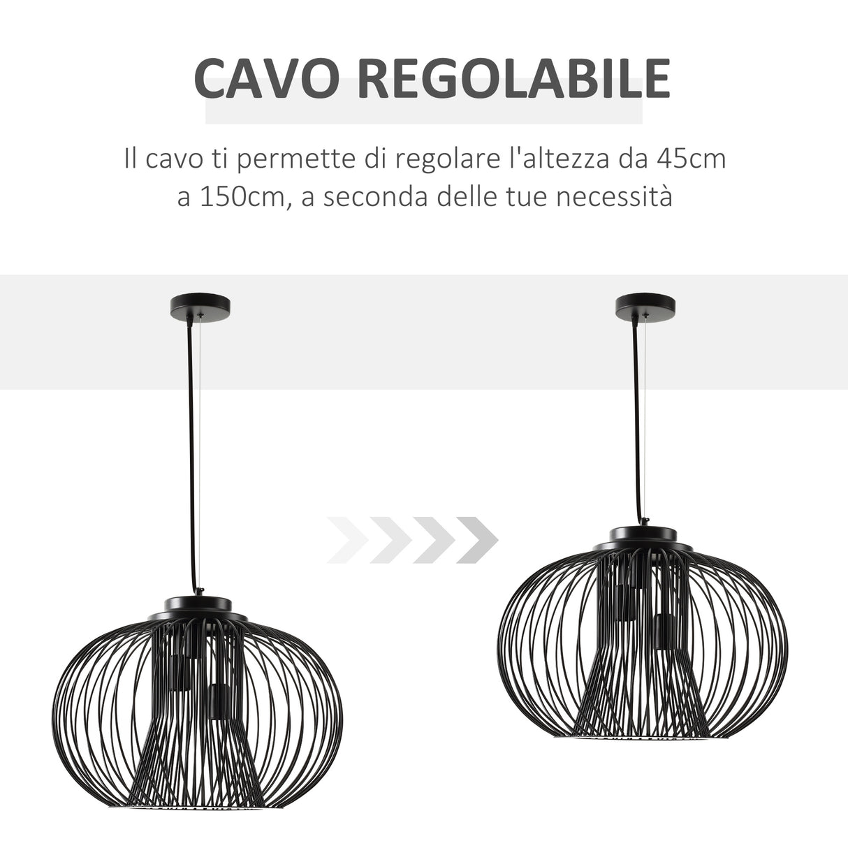 easycomfort easycomfort lampadario da soffitto design moderno con attacco e27 e altezza regolabile 50x150cm