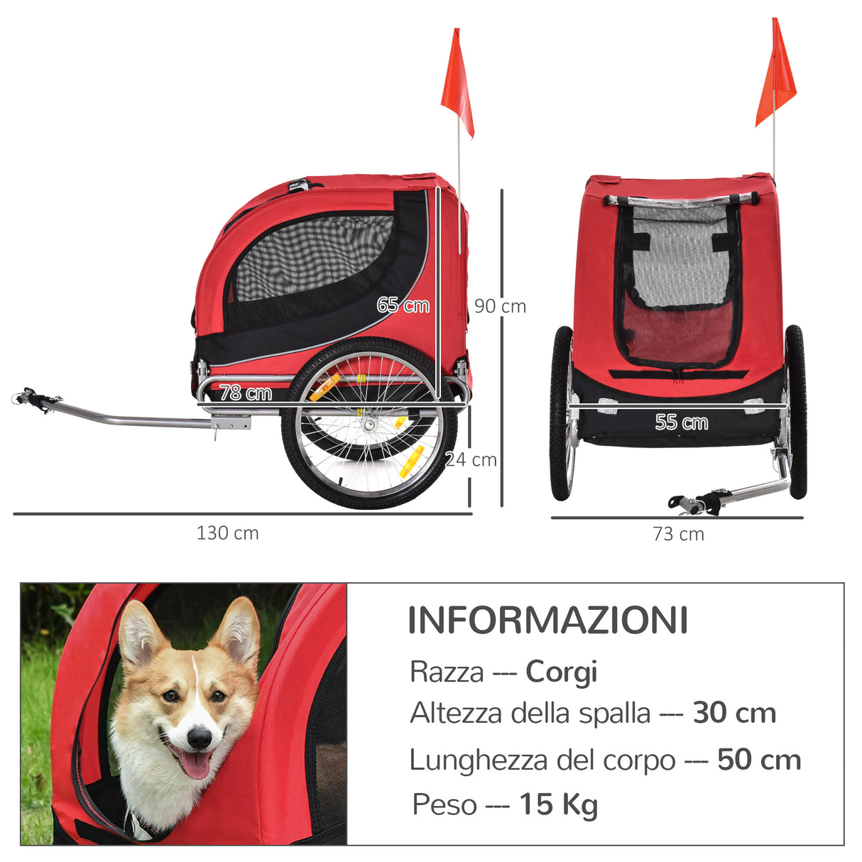 easycomfort easycomfort rimorchio bici per cani e animali domestici rosso e nero 130 x 90 x 110cm