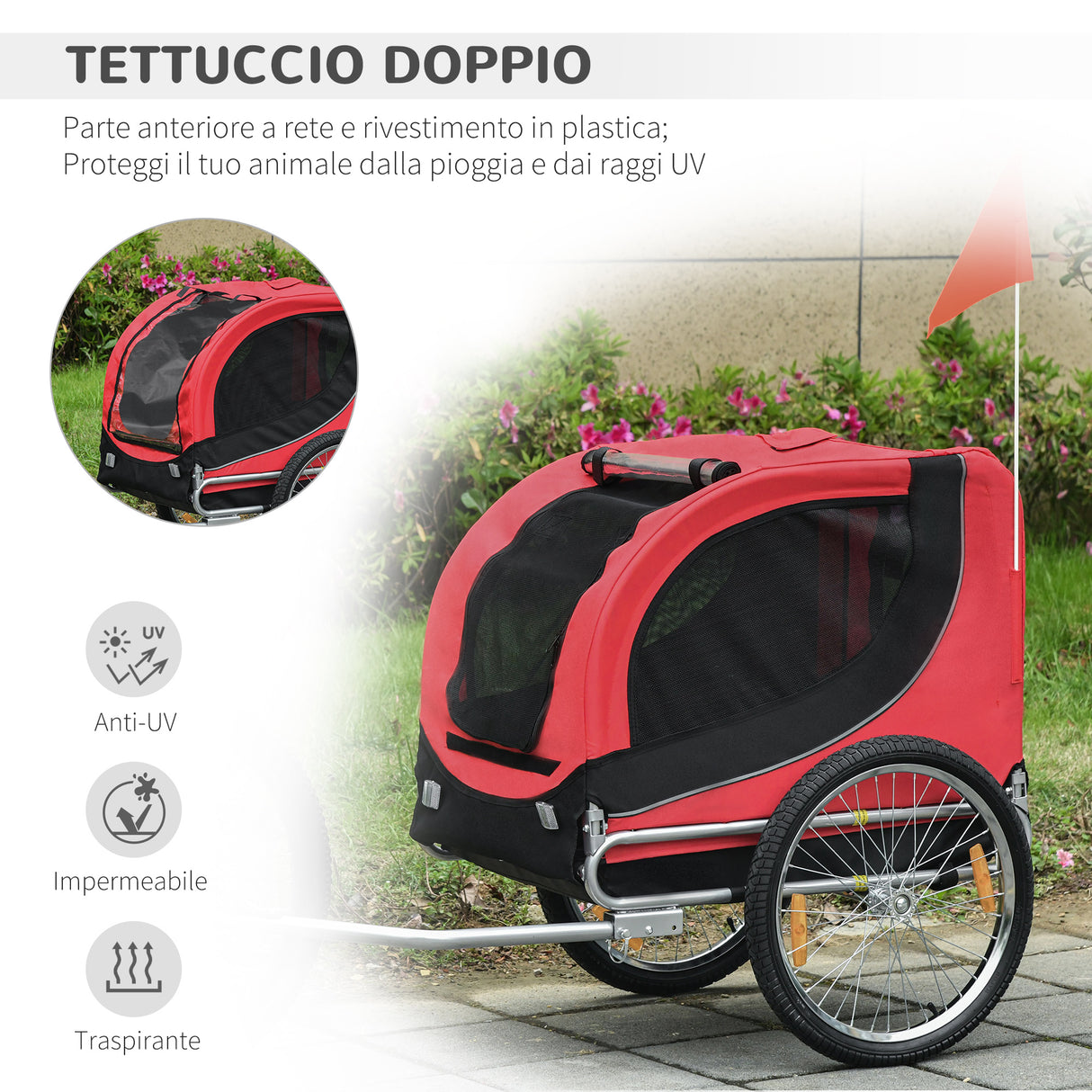 easycomfort easycomfort rimorchio bici per cani e animali domestici rosso e nero 130 x 90 x 110cm