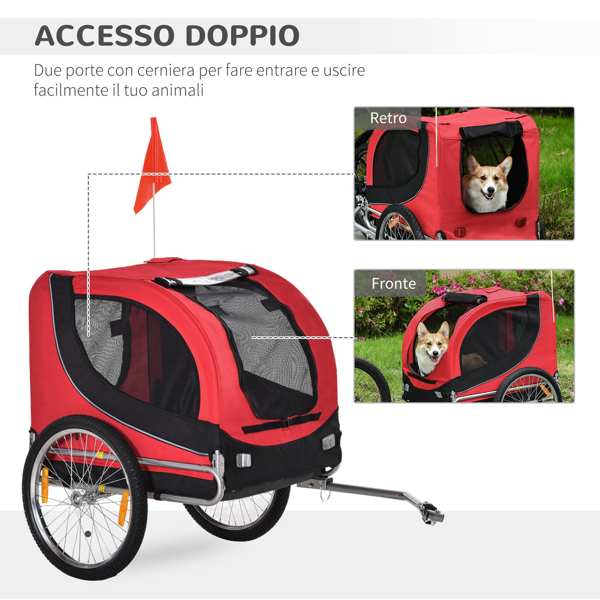 easycomfort easycomfort rimorchio bici per cani e animali domestici rosso e nero 130 x 90 x 110cm
