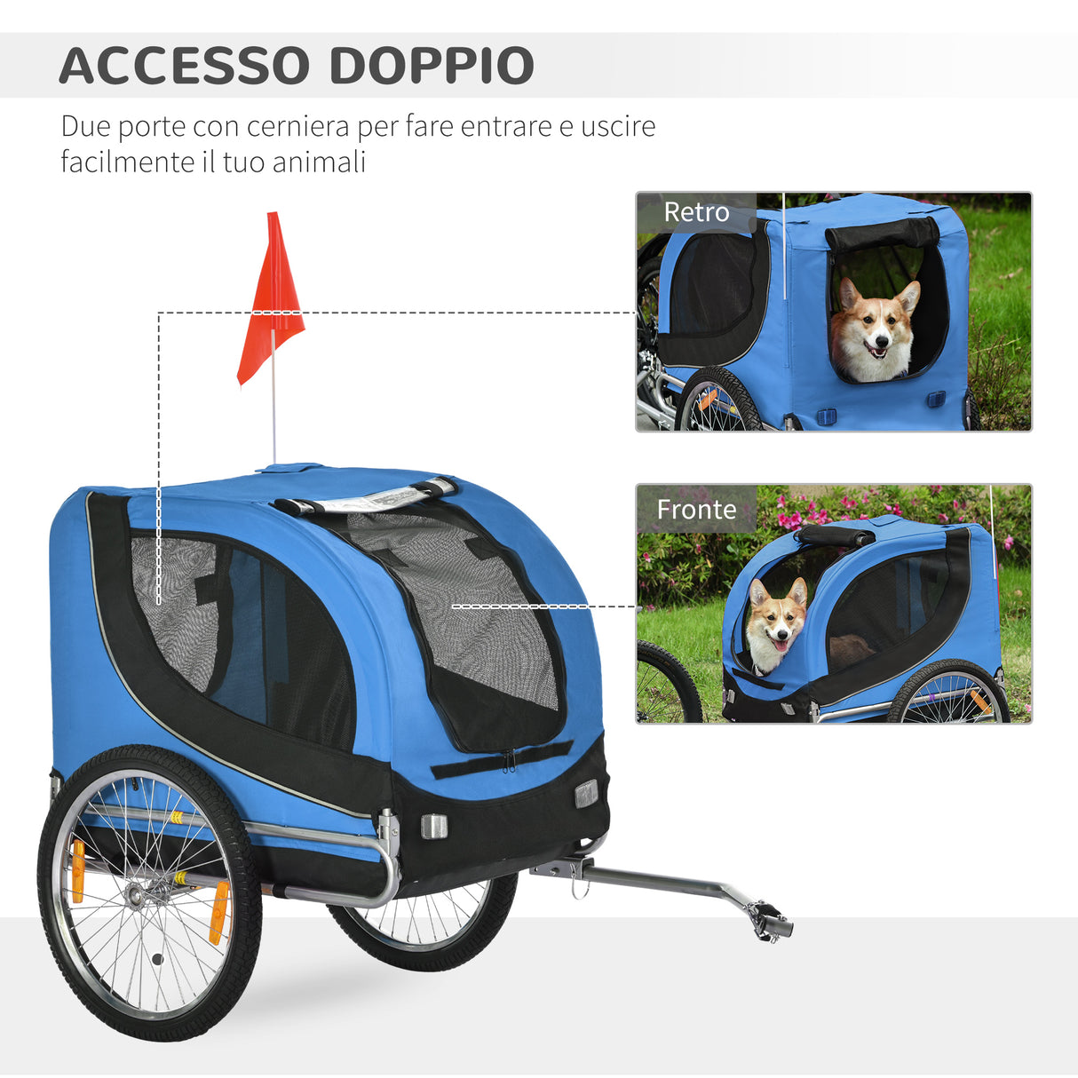 easycomfort easycomfort rimorchio bici per cani azzurro e nero 130x90x110cm