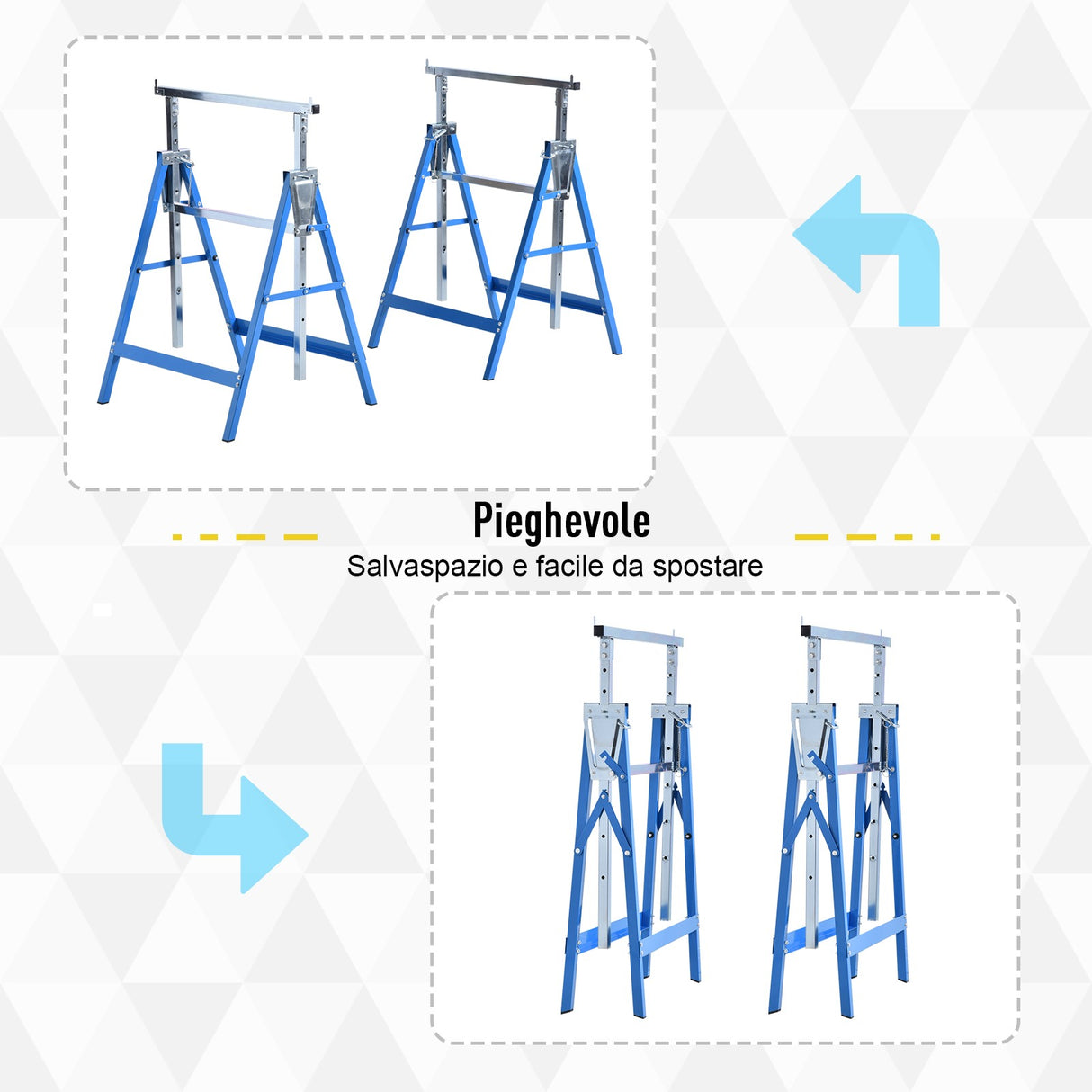 easycomfort easycomfort set 2 cavalletti da lavoro pieghevoli telescopici in tubi d acciaio 68 x 58 x 80