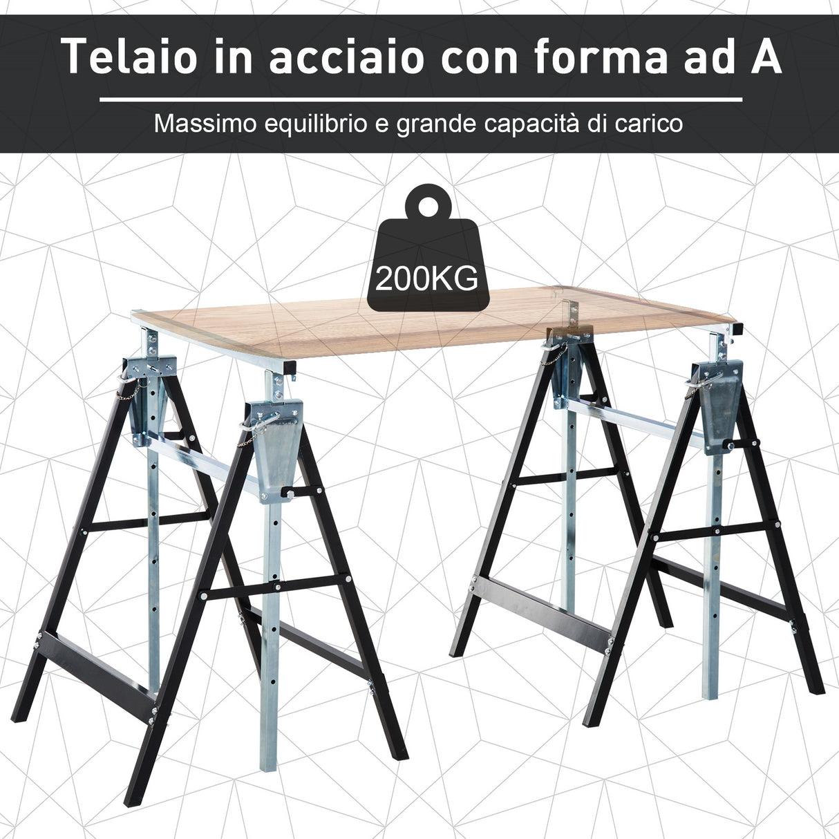 easycomfort set 2 cavalletti da lavoro pieghevoli telescopici altezza regolabile in tubi d acciaio