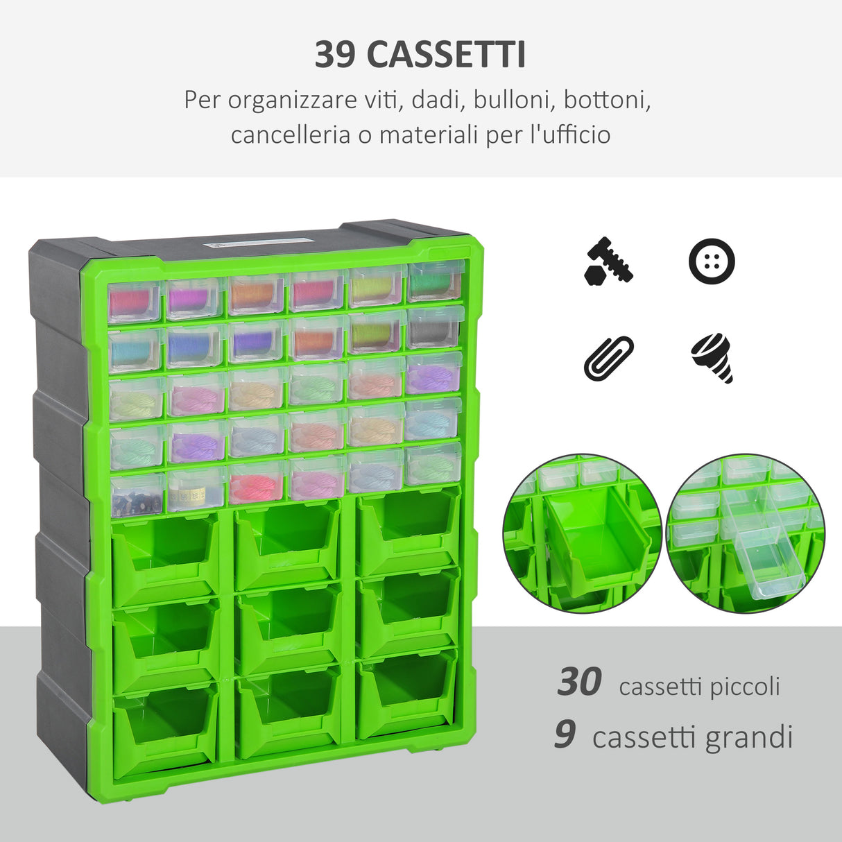 easycomfort easycomfort cassettiera box per accessori minuteria verde 38x16x47.5cm