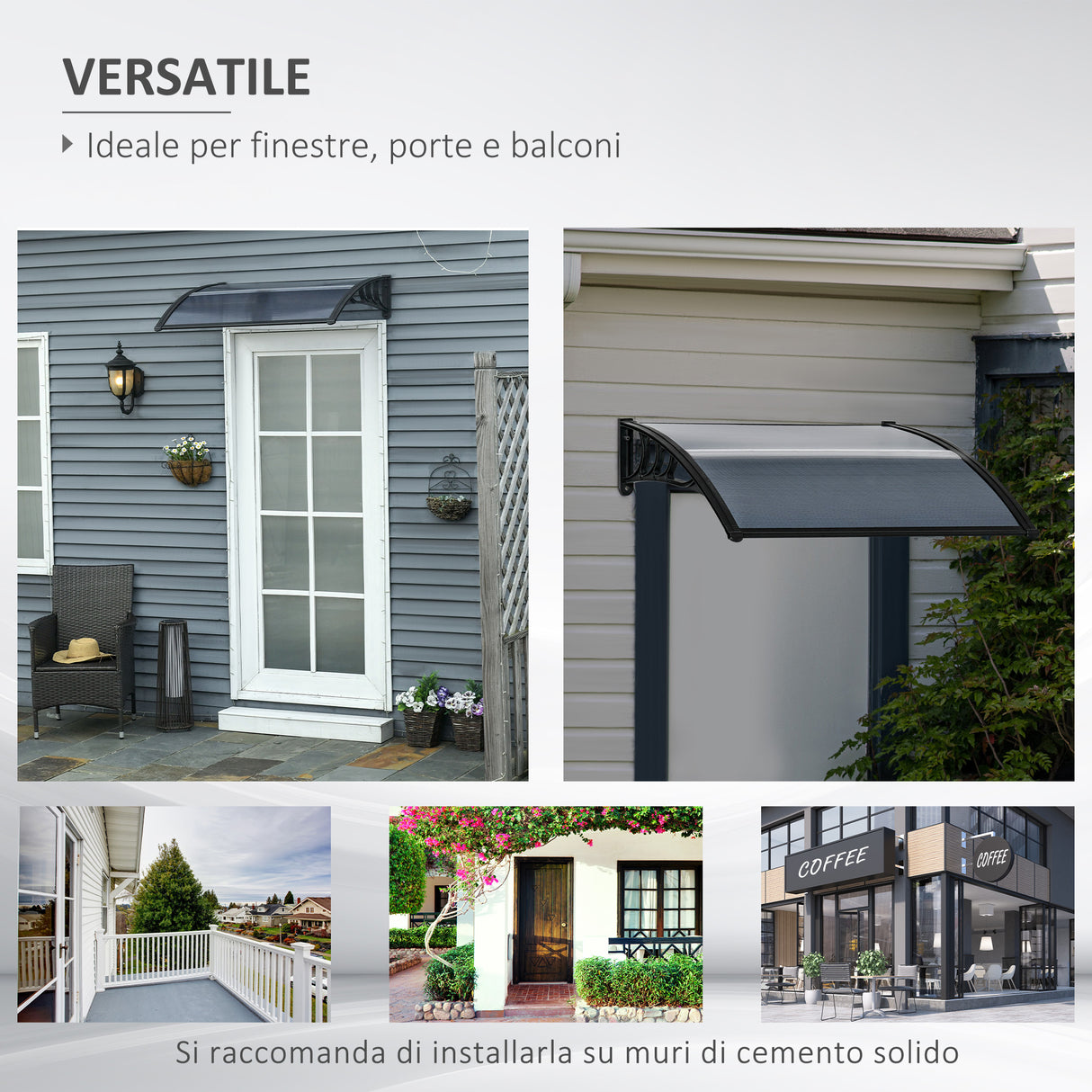 easycomfort tettoia in policarbonato anti uv da esterno per porte e finestre 200x80cm 30045