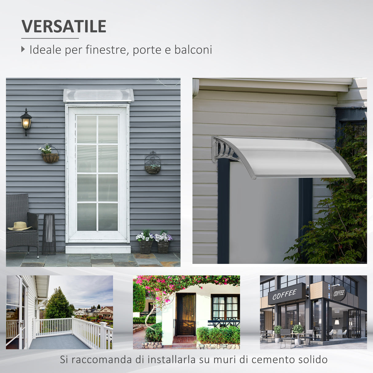 easycomfort tettoia in policarbonato anti uv da esterno per porte e finestre 200x80cm