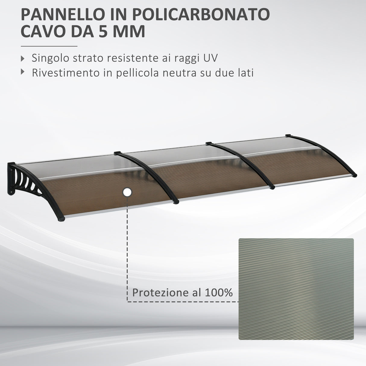 easycomfort easycomfort pensilina da esterno per finestre e porte in policarbonato e alluminio 303x100x26cm marrone