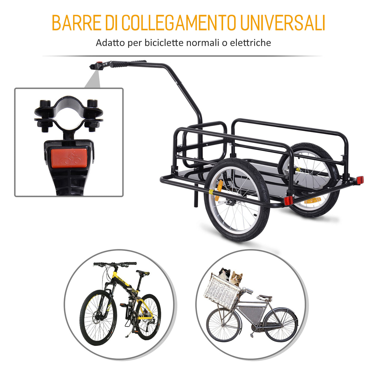 easycomfort easycomfort carrello rimorchio per bicicletta nero 156x72x82cm