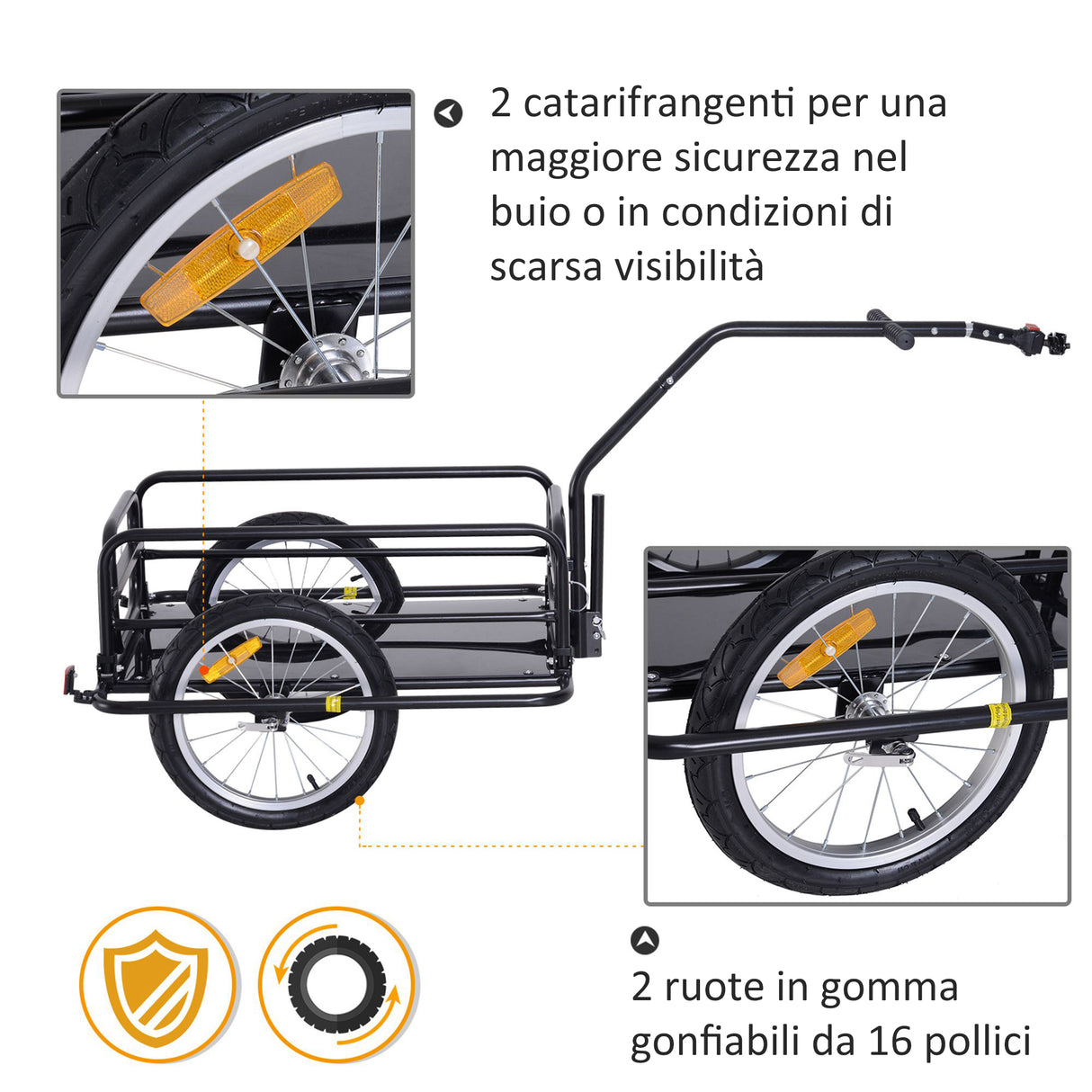 easycomfort easycomfort carrello rimorchio per bicicletta nero 156x72x82cm