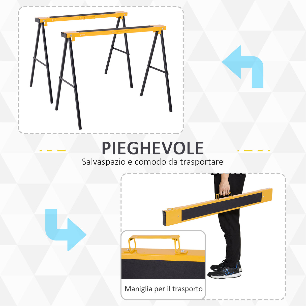 easycomfort easycomfort set 2 cavalletti da lavoro pieghevoli in acciaio portata 250kg